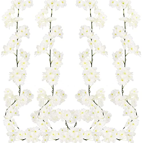 4 Stück 1.8M Künstliche Seide Kirschblüten Girlande Künstliche Blumen Sakura Hängen Reben Girlande Künstliche Seidenblumen Hängen Rattan Gefälschte Blumen für Hochzeit Haus Garten Party Wand Decor von PASDTFB