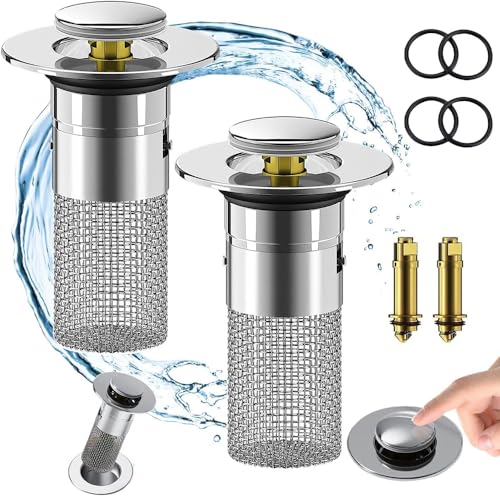 2 Stücke Waschbeckenstöpsel mit sieb Edelstahl,für 34-40mm Abfluss Ablauf,Waschbeckenstöpsel mit Siebkörbchen,Abflussstopfen Edelstahl Waschbeckenstöpsel,Abflussstopfen Waschbecken mit Haarsieb von PASLFC