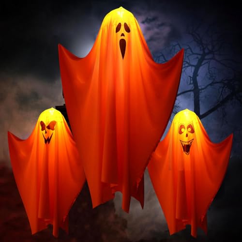 3 Stück Halloween Deko Geister Led,Geist mit Licht Deko,Halloween Deko Hängende Geister,Halloween Deko Lichterkette Geister,Hängende Geister mit Lichterketten,Led Hängende Geister von PASLFC