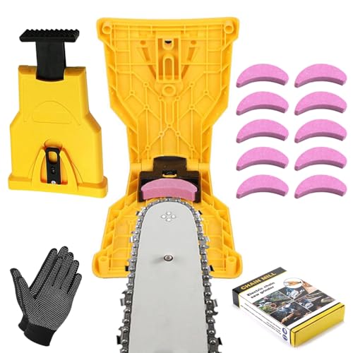 Tragbar Kettensäge Schärfgerät,Kettensägenschärfer-Set mit 10 Schleifsteinen,Universeller Kettenschärfer,Chain Saw Sharpener,Schärfer für Kettensägen,Ultra Saw Kettenschärfer für Jede Kettensäge (Kit) von PASLFC