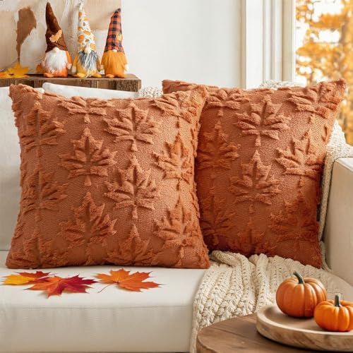 PASLFC 2er Set Herbst Dekoration Kissenbezüge, Hissenhülle Herbst, Plüschahornblatt Kissenbezüge, Kissenbezug Herbst, Kissenhülle Herbst Blätter, Herbstdeko Kissenbezug, Ahornblatt Kissenbedeckung von PASLFC