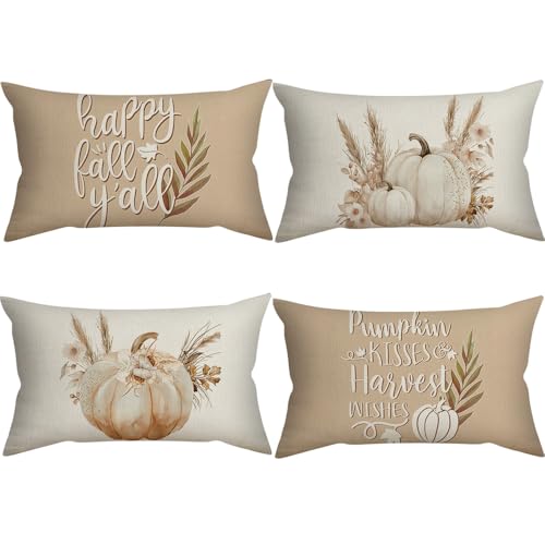 PASLFC Kissenhülle 30×50, 4er Set Kürbis Deko Kissenbezüge,Herbst Dekoration Kissenbezüge,Kürbis Kissenbezug,Kissenbezug Kürbis,Herbst Deko Aesthetic Kissenbedeckung,Herbst Deko Kürbiskissenkoffer von PASLFC