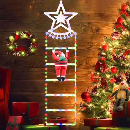 LED Weihnachtsmann Leiter Lichterkette,1.75M LED Weihnachtsbeleuchtung mit Timer,Speicherfunktion, 8 Modi Lichterkette Weihnachten für Innen Außen Weihnachtsbaum Weihnachten Deko(Farbe) von PASLFC
