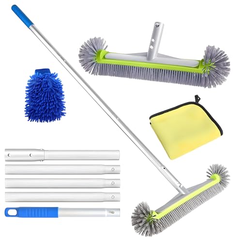 Pool Reinigungsbürste mit Teleskopstange 160cm,Poolbürste 45cm,Poolbesen Set,Pool Cleaning Brush mit Längenverstellbarer Aluminiumstange, Pool Bürsten Set für Pool Reinigung Pool Kescher Feinmaschig von PASLFC