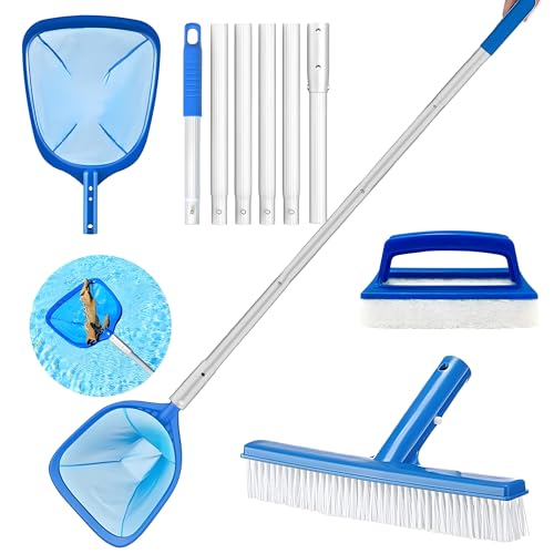 Poolbürste mit Teleskopstange,188 cm Pool Kescher mit Teleskopstange,Pool Sieb Kescher Fein,Teichkescher Feinmaschig Algen,Poolnetz Feinmaschig,Kächersieb Pool mit Stab,Reinigung Pool Pflegeset von PASLFC