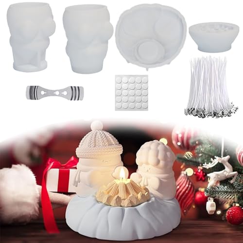 4 Stücke Silikon Gießform Weihnachten Kerzenhalte,Silikonform Schneemann 3D,Silikonformen Gießformen Weihnachten,Silikonform Schneemann Lagerfeuer,Silikon Giessformen Schneemann,Formen für Gips Gießen von PASLFC