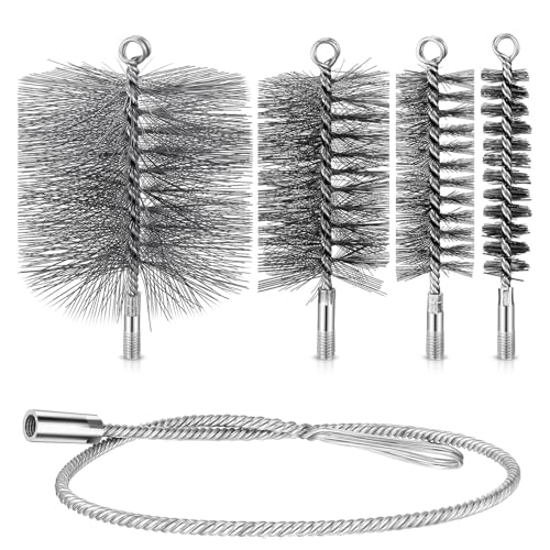 5 Stück Ofenrohrbürsten Reinigung Set, Rohrreinigungsbürste Schornsteinfeger Bürste Kaminbesen, 30mm 50mm 80mm 150mm Flexible Ofenrohrbürste mit Schubstange und 1m Biegbare Schubstange von PASONOMI