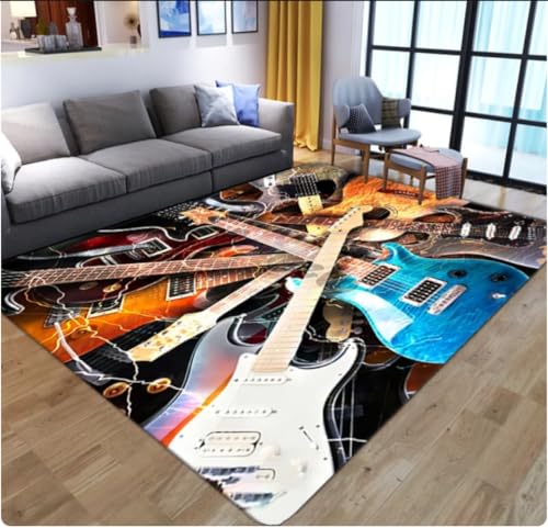 PASPRT Bunte Gitarre Mit Klavierdruck Teppich Spielmatte Teppiche Raumdekoration Unterhaltungsmaschine Wohnzimmer Teppich Teppiche 80X150Cm von PASPRT