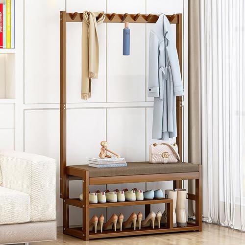 PASPRT Coat stand - FreeStanding Wooden Shoe and Coat Rack, Heavy Duty Hall Tree with Bench, with Shelf and Hooks for Hallway, Easy to Assemble, Multiple capacity placement (Size : 50 * 29 * 168cm) von PASPRT