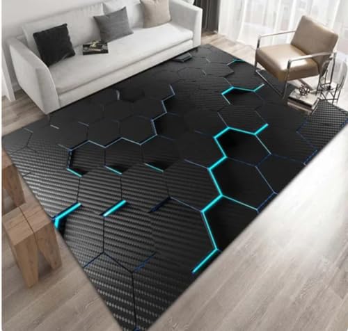 PASPRT Hexagon Abstraktes Muster Wohnzimmer Teppich Fußmatte 3D Muster Wohnzimmer Teppich Fußmatte Teppiche Für Schlafzimmer Teppich Teppich 100X160Cm von PASPRT
