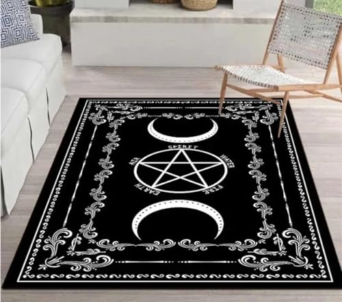 PASPRT Hexe Sonne Mond Pentagramm Teppich Altar Für Wohnzimmer Gothic Dekor Sofa Tischbereich Teppiche Badezimmer Fußmatte Anti-Rutsch Fußmatten 50X80Cm von PASPRT