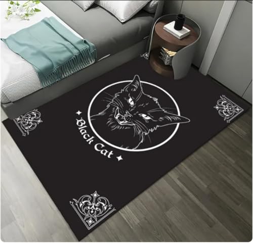 PASPRT Hexerei Schwarze Katze Druck Teppich Zuhause Wohnzimmer Schlafzimmer Fußmatten rutschfeste Küche Badezimmer Teppiche Flur Matte 80X120Cm von PASPRT