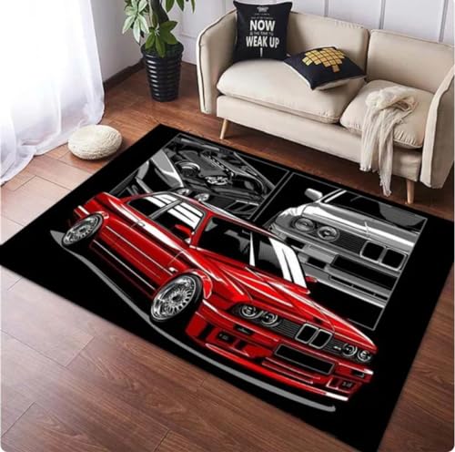 PASPRT Klassischer Rennwagen-Muster-Kunstteppich Für Schlafzimmer Wohnzimmer Auto Fußmatten Home Decor rutschfeste Bodenplatte Teppiche 80X150Cm von PASPRT