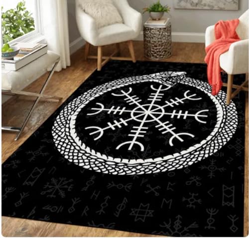 PASPRT Mythologie Wikinger Bedruckter Teppich Schlafzimmer Nachttisch Teppich Wohnzimmer Teppich Küche Badezimmer Anti-Rutsch Fußmatte Flur Türmatte 80X150Cm von PASPRT