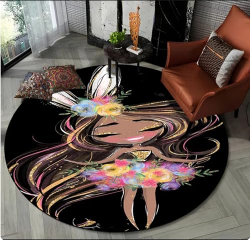 PASPRT Niedliche Ballettmädchen Ballerina Fee Cartoon Bereich Teppich, Runder Teppich Für Wohnzimmer Schlafzimmer Sofa rutschfeste Bodenmatte 120Cm von PASPRT