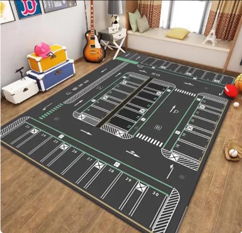 PASPRT Parkplatz Krabbelteppiche Für Wohnzimmer Dekoration Kinder Schlafzimmer Home Decor Sofa Teppiche rutschfeste Bereich Teppich Fußmatte 80X120Cm von PASPRT