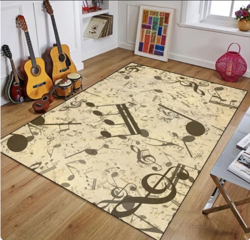 PASPRT Retro-Musikteppiche Für Schlafzimmer Vintage Gitarre Bedruckt Zuhause Teppich Wohnzimmer Sofa Tisch Weiche rutschfeste Fußmatte 80X120Cm von PASPRT
