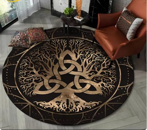 PASPRT Runder Teppich Wikinger Baum des Lebens Runder Teppich, Teppich Teppich Für Wohnzimmer Schlafzimmer Sofa Spielzimmer rutschfeste Bodenmatte 80Cm von PASPRT