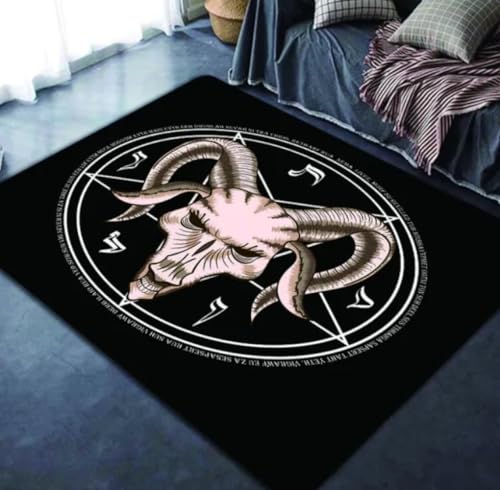 PASPRT Satanic Ziege Totenkopf Print Teppich Wohnzimmer Schlafzimmer Nachttisch Teppich Küche Badezimmer Anti-Rutsch Fußmatte Flur Türmatte 80X120Cm von PASPRT