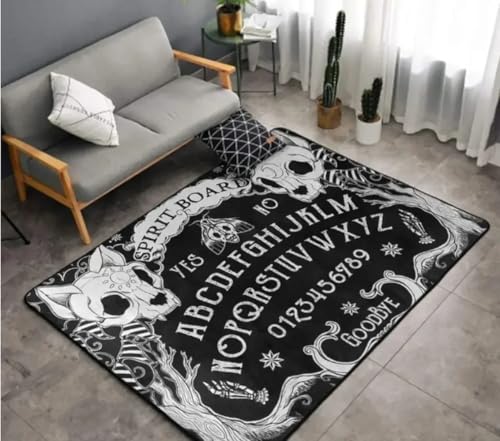 PASPRT Skull Head Witch Board Teppich Für Wohnzimmer Home Decoration Schwarze Gothic Teppiche Schlafzimmer rutschfeste Bodenmatte 60X90Cm von PASPRT