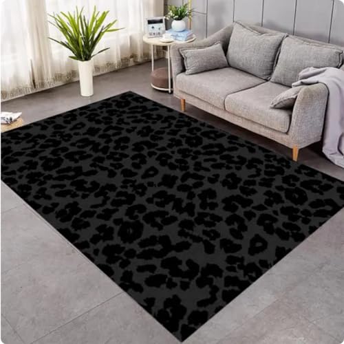 PASPRT Teppich Gepardenmuster Teppich Für Wohnzimmer Tier Print Bereich Teppich Schwarzer Leopard Dekor Wohnkultur Flanell Rutschfester Wohnzimmerteppich 140X200Cm von PASPRT