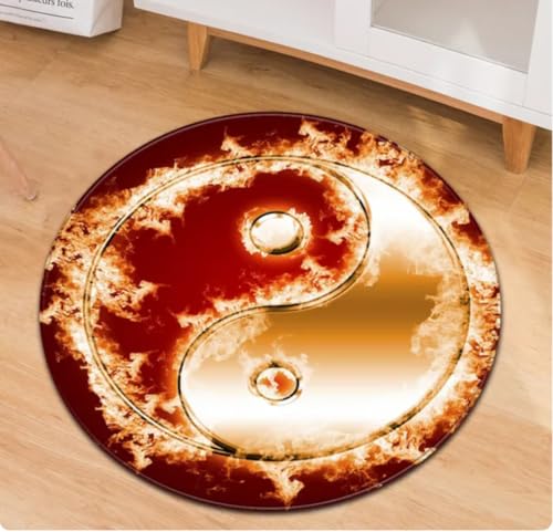 PASPRT Yin Yang Tai Chi Runder Teppich Blume des Lebens Gym Teppiche Kreis Teppich Yoga Meditationsmatten rutschfeste Stuhlmatte Dekor 100Cm von PASPRT