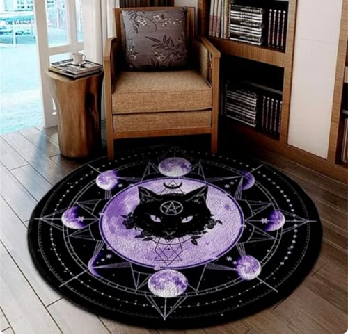 Runder Teppich Home Decor Teppich Runde Gothic Satanic Pet Mat Schwarz Divining Schlafzimmerteppich 100Cm von PASPRT