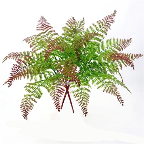 Künstliche Farnpflanzen, künstliche rote Farnsträucher, Kunststoffblätter, Bündel, Gründekoration, Grasstrauch für drinnen und draußen, Garten, Veranda, Hochzeit, Party, DIY-Dekoration, rotbraun, 2 von PASYOU