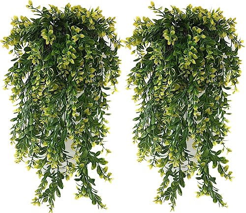 Künstliche Hängepflanzen, künstliche Ranken, Kunststoffblätter, Efeu, UV-beständige Pflanze für drinnen und draußen, Garten, Büro, Dekoration, Weihnachten, Hochzeit, Partykörbe, DIY-Dekoration, gelb, von PASYOU