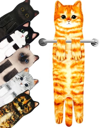 Katzen-Handtücher für Badezimmer, Küche, niedliches Katzen-Hängetuch, dekorative Tier-Waschlappen, Katzendekoration, lustige Einweihungs-Katzengeschenke für Katzenliebhaber (orangefarbene Katze) von PAT JUUMG