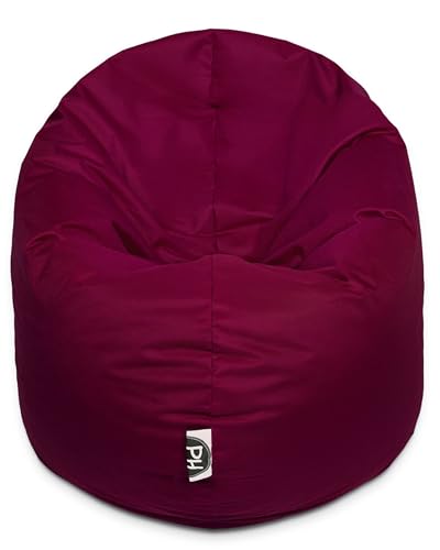 PATCH HOME 2-in-1 Sitzsack Sessel - Gaming Bean Bag mit Reißverschluss - Bereits befüllt, Ergonomisch & Robust für Kinder & Erwachsene - Indoor & Outdoor, Wetterfest (Weinrot, Ø 100cm) von PATCH HOME