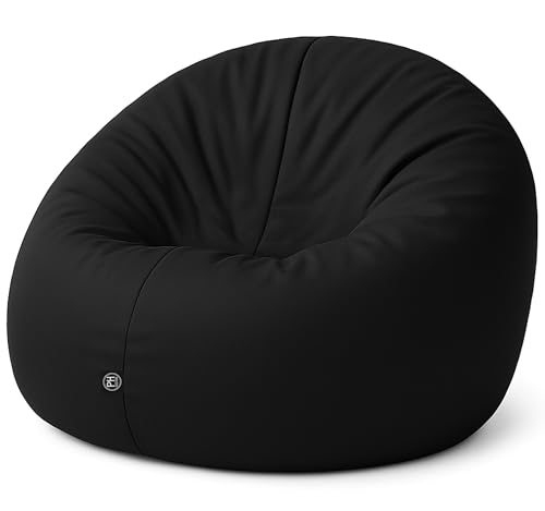 PATCH HOME 2 in 1 Funktion Sitzsack Sessel Bean Bag Sitzsäcke Gaming mit Reißverschluss bereits befüllt - Ø 125cm - Schwarz von PATCH HOME