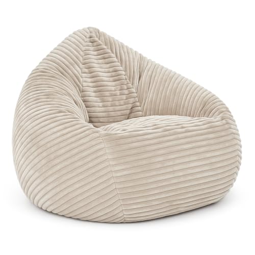 PATCH HOME Cordino Drop Sitzsack aus Breitcord –Bodensitzsack mit EPS-Füllung – Bequemer Lounge-Sessel für Erwachsene & Kinder – 2 Größen – Stylischer Cord Sitzsack mit Reißverschluss (Creme, L) von PATCH HOME
