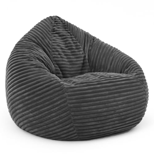 PATCH HOME Cordino Drop Sitzsack aus Breitcord –Bodensitzsack mit EPS-Füllung – Bequemer Lounge-Sessel für Erwachsene & Kinder – 2 Größen – Stylischer Cord Sitzsack mit Reißverschluss (Graphit, XL) von PATCH HOME