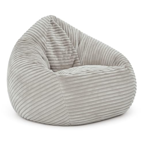 PATCH HOME Cordino Drop Sitzsack aus Breitcord –Bodensitzsack mit EPS-Füllung – Bequemer Lounge-Sessel für Erwachsene & Kinder – 2 Größen – Stylischer Cord Sitzsack mit Reißverschluss (Grau, L) von PATCH HOME
