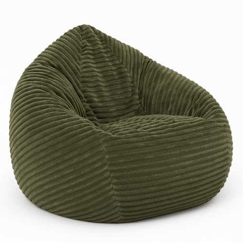 PATCH HOME Cordino Drop Sitzsack aus Breitcord –Bodensitzsack mit EPS-Füllung – Bequemer Lounge-Sessel für Erwachsene & Kinder – 2 Größen – Stylischer Cord Sitzsack mit Reißverschluss (Olivegrün, L) von PATCH HOME