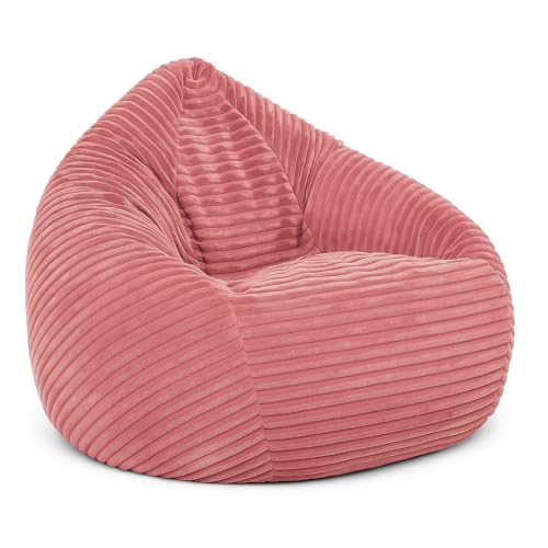 PATCH HOME Cordino Drop Sitzsack aus Breitcord –Bodensitzsack mit EPS-Füllung – Bequemer Lounge-Sessel für Erwachsene & Kinder – 2 Größen – Stylischer Cord Sitzsack mit Reißverschluss (Rosa, L) von PATCH HOME