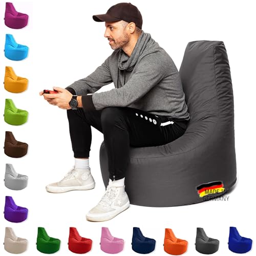 PATCH HOME Gamer Kissen & Lounge Sitzsack Sessel Sitzkissen Sitzsäcke Gaming, fertig mit Styropor Füllung befüllt In & Outdoor geeignet (Anthrazit, Ø 65cm x Höhe 70cm Junior) von PATCH HOME