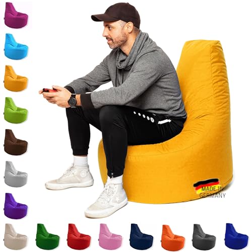 PATCH HOME Gamer Kissen & Lounge Sitzsack – befüllbar mit Reißverschluss, gefüllt mit Styropor, geeignet für In- & Outdoor. Perfekt als Gaming Sessel Sitzkissen (Gelb, Ø 65cm x Höhe 70cm Junior) von PATCH HOME