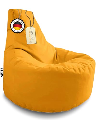 PATCH HOME Gamer Kissen & Lounge Sitzsack – befüllbar mit Reißverschluss, gefüllt mit Styropor, geeignet für In- & Outdoor. Perfekt als Gaming Sessel Sitzkissen (Gelb, Ø 65cm x Höhe 70cm Junior) von PATCH HOME