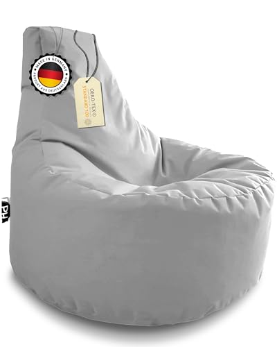 PATCH HOME Gamer Kissen & Lounge Sitzsack Sessel Sitzkissen Sitzsäcke Gaming, fertig mit Styropor Füllung befüllt In & Outdoor geeignet (Grau, Ø 65cm x Höhe 70cm Junior) von PATCH HOME