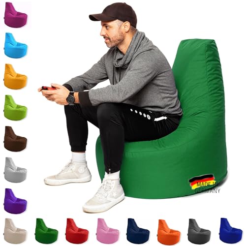 PATCH HOME Gamer Kissen & Lounge Sitzsack Sessel Sitzkissen Sitzsäcke Gaming, fertig mit Styropor Füllung befüllt In & Outdoor geeignet (Grün, Ø 65cm x Höhe 70cm Junior) von PATCH HOME