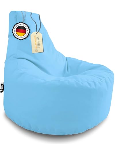 PATCH HOME Gamer Kissen & Lounge Sitzsack – befüllbar mit Reißverschluss, gefüllt mit Styropor, geeignet für In- & Outdoor. Perfekt als Gaming Sessel Sitzkissen (Hellblau, Ø 65cm x Höhe 70cm Junior) von PATCH HOME