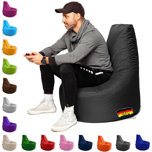 PATCH HOME Gamer Kissen & Lounge Sitzsack Sessel Sitzkissen Sitzsäcke Gaming, fertig mit Styropor Füllung befüllt In & Outdoor geeignet (Schwarz, Ø 65cm x Höhe 70cm Junior) von PATCH HOME