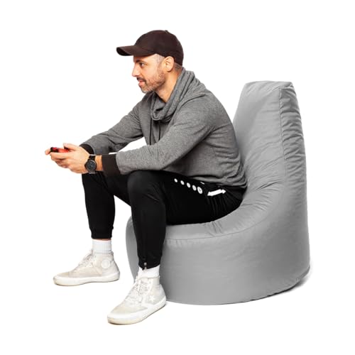 PATCH HOME Gamer Sessel Sitzsack Beanbag - 2 Größen - 25 Farben XL - 75cm Durchmesser, 30cm Sitzhöhe, 80cm Höhe Grau von PATCH HOME