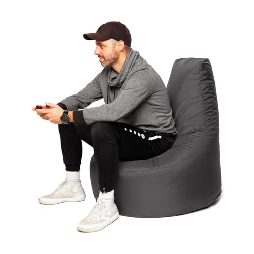 PATCH HOME Gamer Sessel Sitzsack Beanbag - 2 Größen - 25 Farben XXL - 80cm Durchmesser, 30cm Sitzhöhe, 90cm Höhe Anthrazit von PATCH HOME