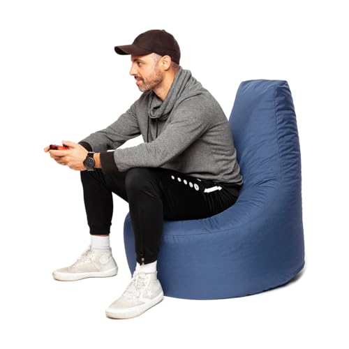 PATCH HOME Gamer Sessel Sitzsack Beanbag - 2 Größen - 25 Farben XXL - 80cm Durchmesser, 30cm Sitzhöhe, 90cm Höhe Blaugrau von PATCH HOME