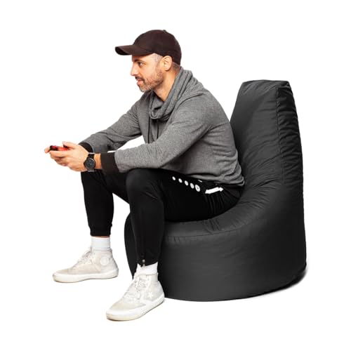 PATCH HOME Gamer Sessel Sitzsack Beanbag - 2 Größen - 25 Farben XXL - 80cm Durchmesser, 30cm Sitzhöhe, 90cm Höhe Schwarz von PATCH HOME