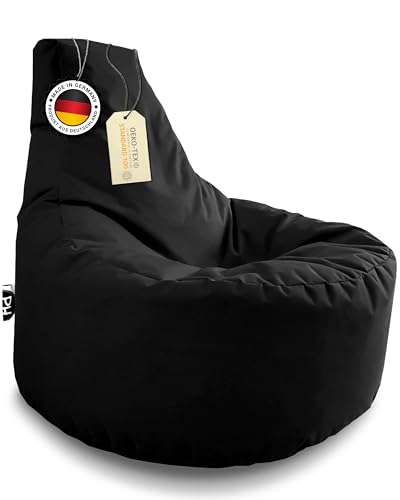 PATCH HOME Gamer Sessel Sitzsack Beanbag - 2 Größen - 25 Farben XXL - 80cm Durchmesser, 30cm Sitzhöhe, 90cm Höhe Schwarz von PATCH HOME