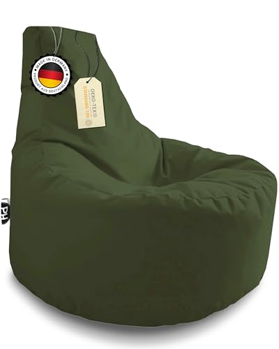 PATCH HOME Gamer Sessel Sitzsack Beanbag - 2 Größen - 25 Farben XL - 75cm Durchmesser, 30cm Sitzhöhe, 80cm Höhe Khaki von PATCH HOME
